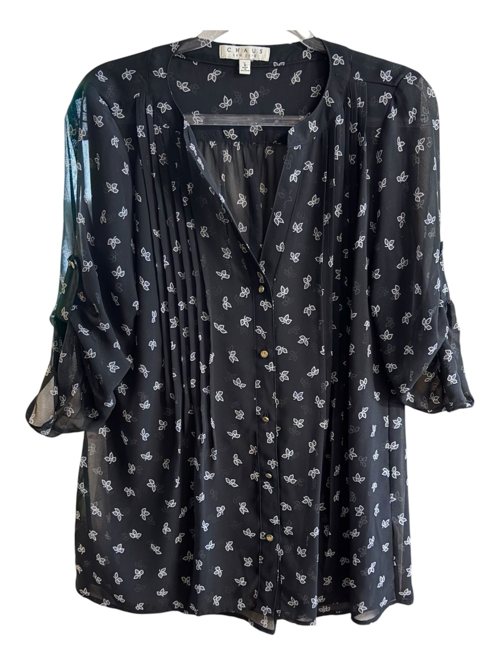 Chaus Roll Tab Sleeve V Neck Blouse
